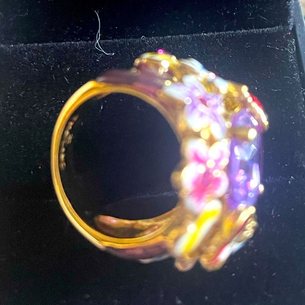 Purple Topaz Floral Garden Design Ring 18K Gold Plated STAMPED Size 4.5-5 NEW - Picture 2 of 6